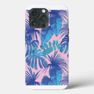Pink and blue Tropical Foliage personalised iPhone 13 Pro Case