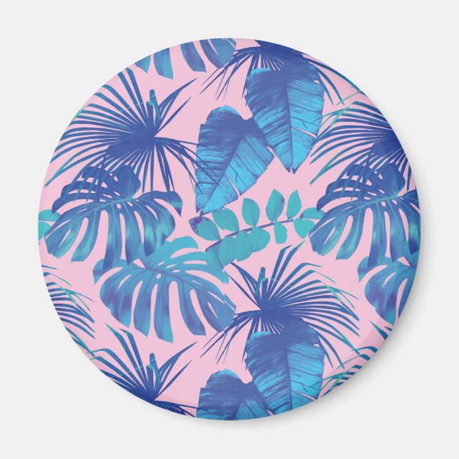 Pink and blue Tropical Foliage personalised Magnet (Front)