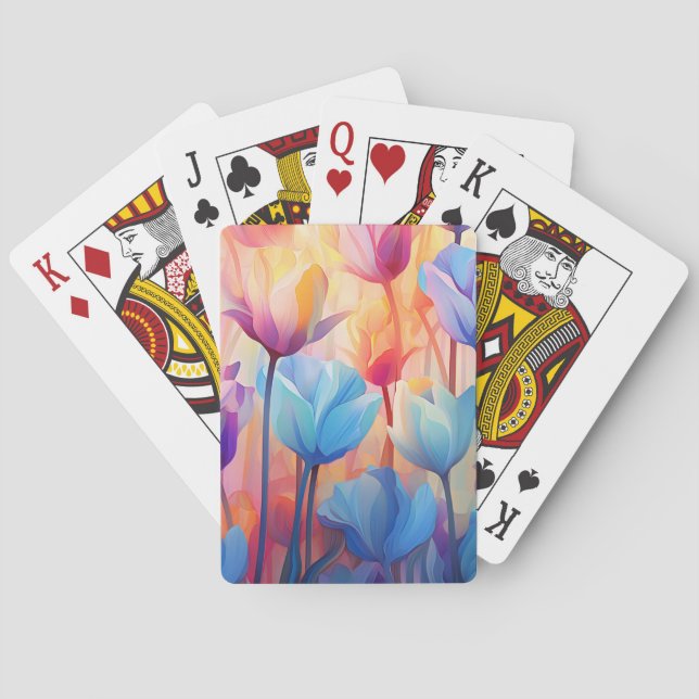 Pink and Blue Tulips Floral Pattern Playing Cards (Back)