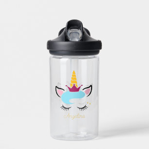 Pink and Blue Unicorn Face Personalised Water Bottle