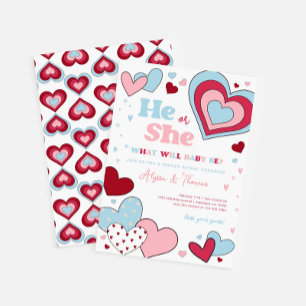 Pink and Blue Valentine's Day Hearts Gender Reveal Invitation