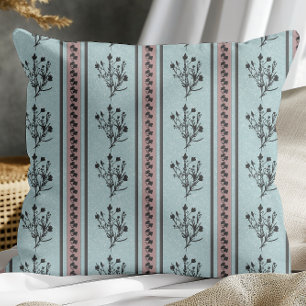 Pink And Blue Vintage Floral Stripe Pattern Cushion