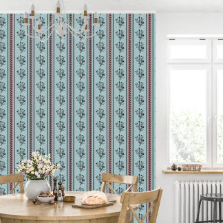Pink And Blue Vintage Floral Stripe Pattern Wallpaper