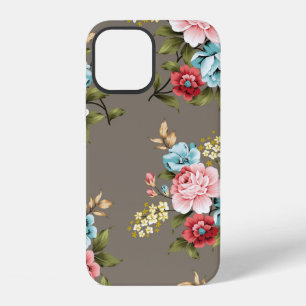 Pink and blue vintage flowers with green and cream iPhone 12 case