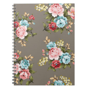 Pink and blue vintage flowers with green and cream notebook