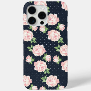 Pink and Blue Vintage Roses Pattern iPhone 15 Pro Max Case