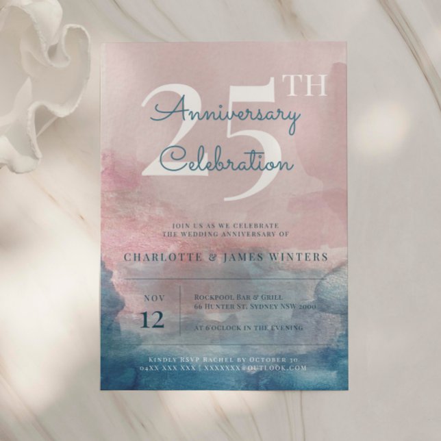 Pink and Blue watercolor 25th anniversary Invitation (Creator Uploaded)
