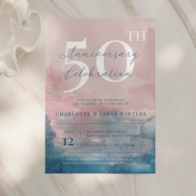 pink and blue watercolor 40th anniversary  invitation (Creator Uploaded)