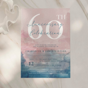 Pink and Blue watercolor 60th anniversary Invitation