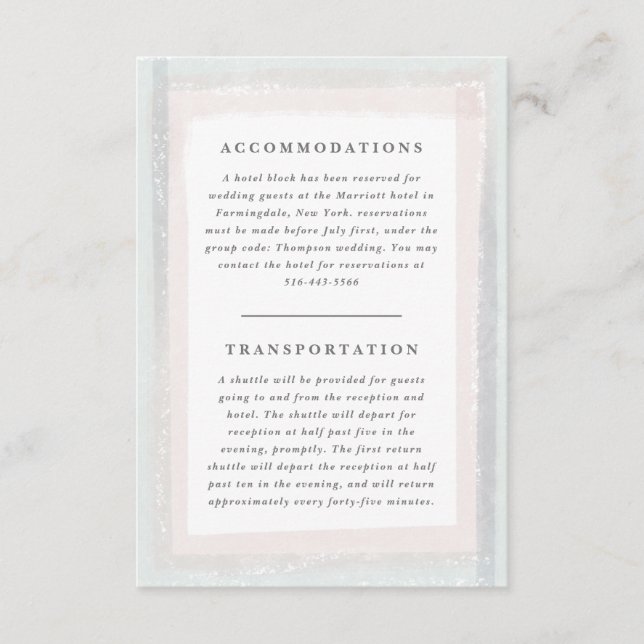 Pink and Blue Watercolor Accommodation Wedding Enclosure Card (Front)