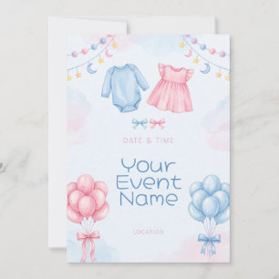 Pink and Blue Watercolor Baby Bodysuit Dress Invitation
