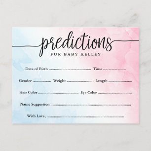 Pink and Blue Watercolor Baby Predictions Card