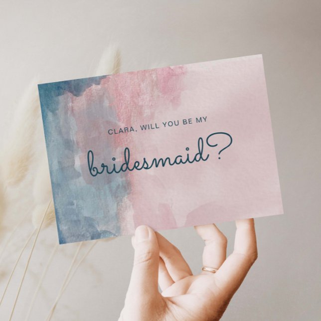 Pink and Blue watercolor bridesmaid card (Creator Uploaded)