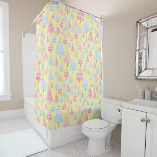 Pink and Blue Watercolor Christmas Trees Shower Curtain