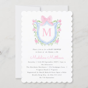 Pink and Blue Watercolor Crest Baby Shower Invitation
