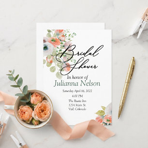 Pink and blue watercolor floral invitation