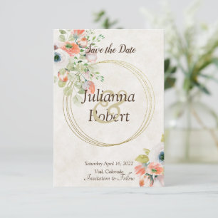 Pink and blue watercolor floral save the date invi invitation