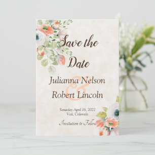 Pink and blue watercolor floral save the date invi invitation