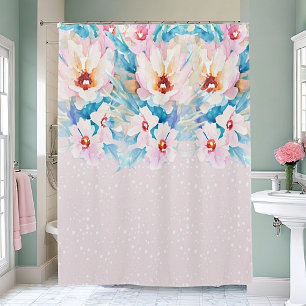 Pink and blue watercolor floral shower curtain