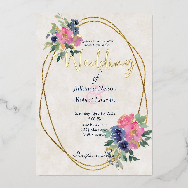 Pink and blue watercolor floral wedding  (Front)