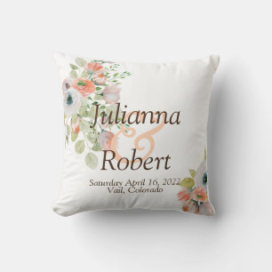 Pink and blue watercolor floral wedding throw pil cushion