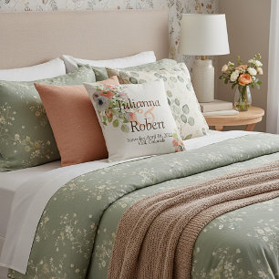 Pink and blue watercolor floral wedding throw pil cushion