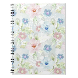 Pink and blue watercolor flowers. notebook