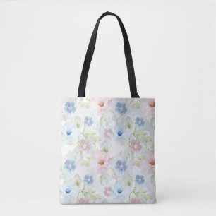 Pink and blue watercolor flowers. tote bag