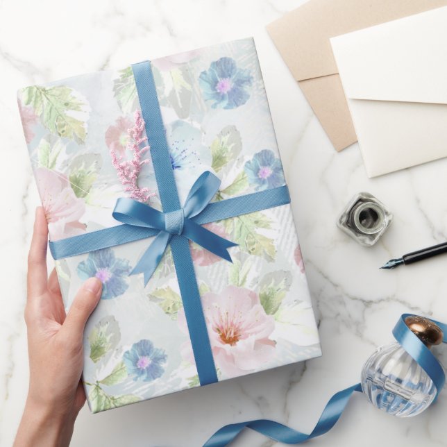Pink and blue watercolor flowers. wrapping paper (Gifting)