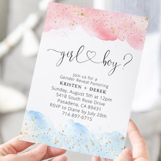 Pink and Blue Watercolor Gender Reveal Invitation