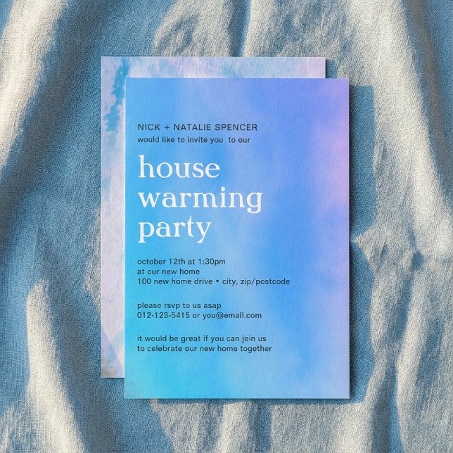 Pink and blue watercolor House warming party Invit Invitation (Pink and blue watercolor House warming party Invit Invitation.)