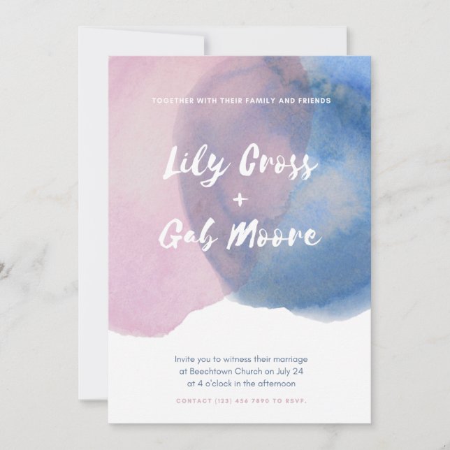 Pink and Blue Watercolor Invite (Front)