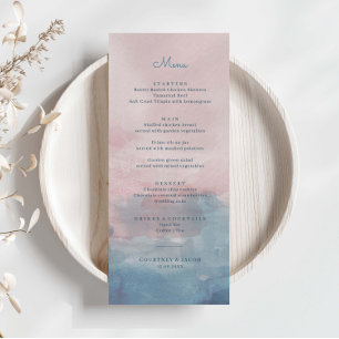Pink and Blue Watercolor Menu Card