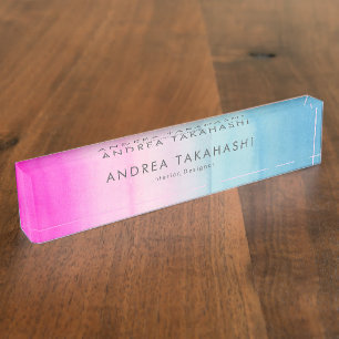Pink and Blue Watercolor Ombre Personalised Nameplate
