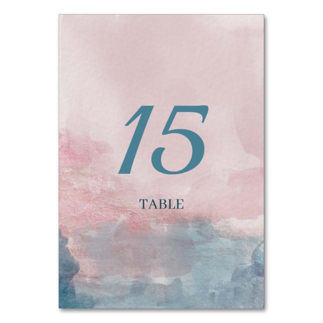 Pink and Blue Watercolor Table Number (Front)