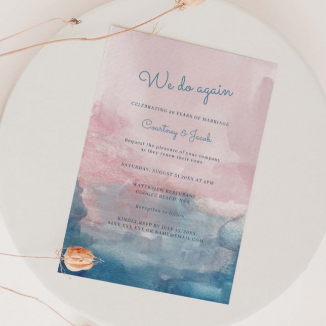 Pink and Blue watercolor Vow Renewal Invitation (Creator Uploaded)