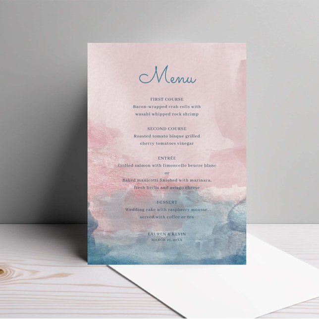 Pink and Blue Watercolor Wedding menu card (Creator Uploaded)