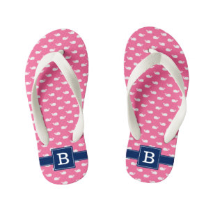 Pink and Blue Whales Square Monogram Kid's Jandals