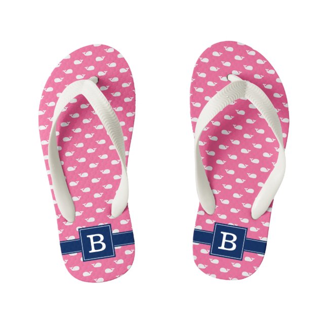 Pink and Blue Whales Square Monogram Kid's Jandals (Footbed)