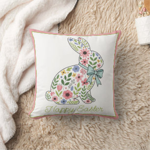 Pink and Blue Wildflower Easter Rabbit Cushion