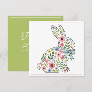 Pink and Blue Wildflower Easter Rabbit Holiday Card