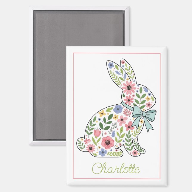 Pink and Blue Wildflower Easter Rabbit Magnet (Front/Back)