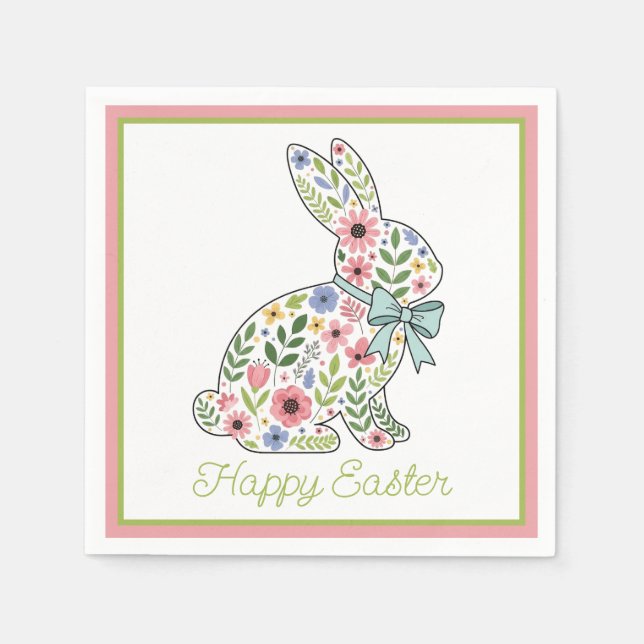 Pink and Blue Wildflower Easter Rabbit Napkin (Front)