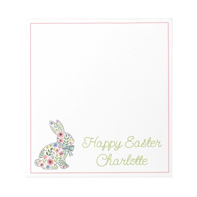 Pink and Blue Wildflower Easter Rabbit Notepad (Front)