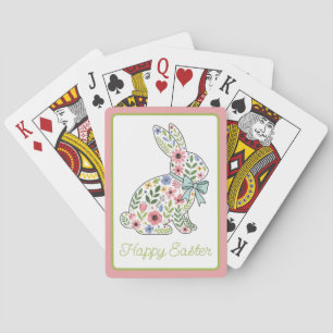 Pink and Blue Wildflower Easter Rabbit Playing Cards