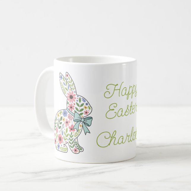 Pink and Blue Wildflower Easter Rabbits Coffee Mug (Front Left)