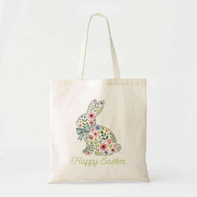 Pink and Blue Wildflower Easter Rabbits Tote Bag (Front)
