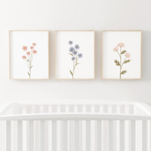 Pink and Blue Wildflower Girl Nursery Decor