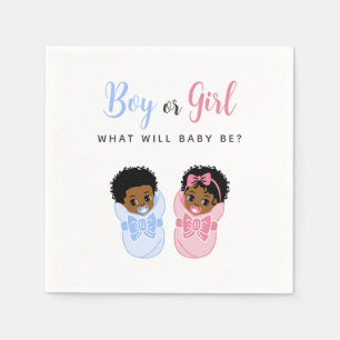 Pink and Blue Wrapped Black Baby Gender Reveal Napkin