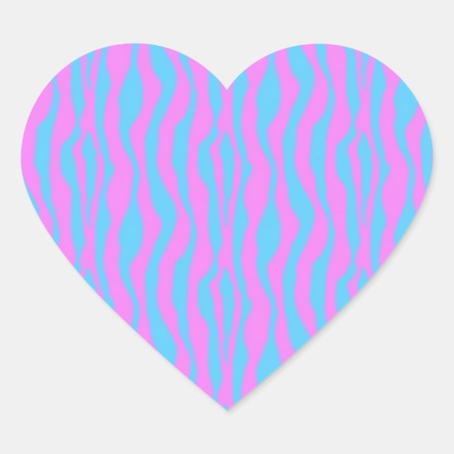 Pink and Blue Zebra Stripes Heart Sticker (Front)